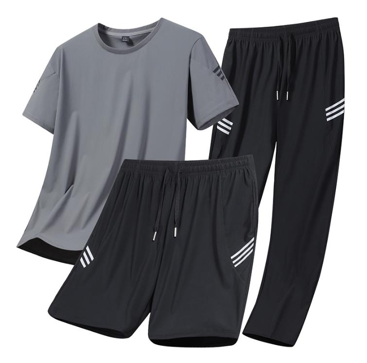 Men's Short Sleeved Set Versatile Casual Sports Three-piece Set