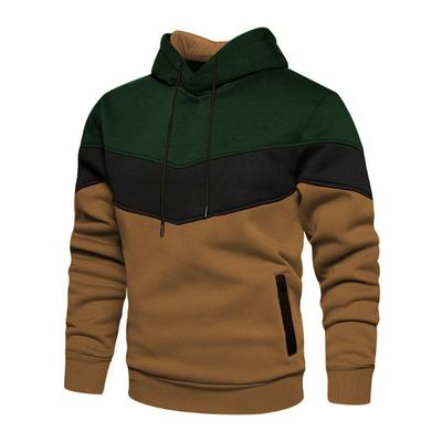 Moletom com capuz masculino com blocos de cores de inverno, pulôver casual masculino, bolso com costura lateral solta, moletom com capuz