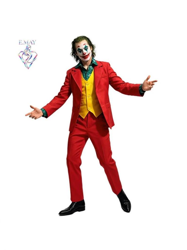 Joaquin Phoenix Joker Clown Costume: Halloween Stage Performance 4-Piece Suit