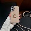 Applicable To Iphone16promax Crossbody Lychee Pattern 12pro Ring Fishtail Lanyard Card Function Protective Case