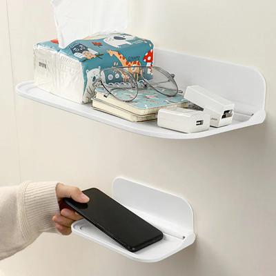 Punch-Free Foldable Storage Rack Folding Wall Mounted Shelf Saving Space Phone Holder Router Rack Foldable Bathroom Organizer