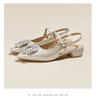 Light luxury wind back empty sandals for women with rhinestone square buckle, pointed toe, low heel, Mary Jane straight strap sandals
