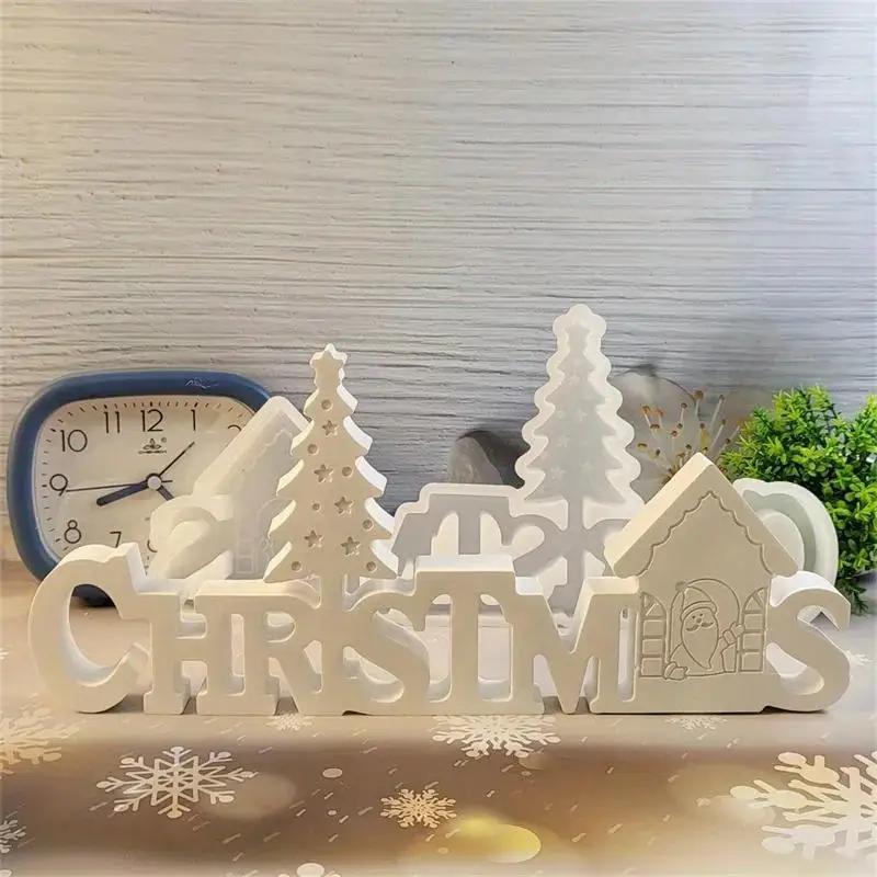 Christmas English Letter Ornament Decoration Cement Gypsum Mold DIY Silicone Mold Christmas Atmosphere Decoration