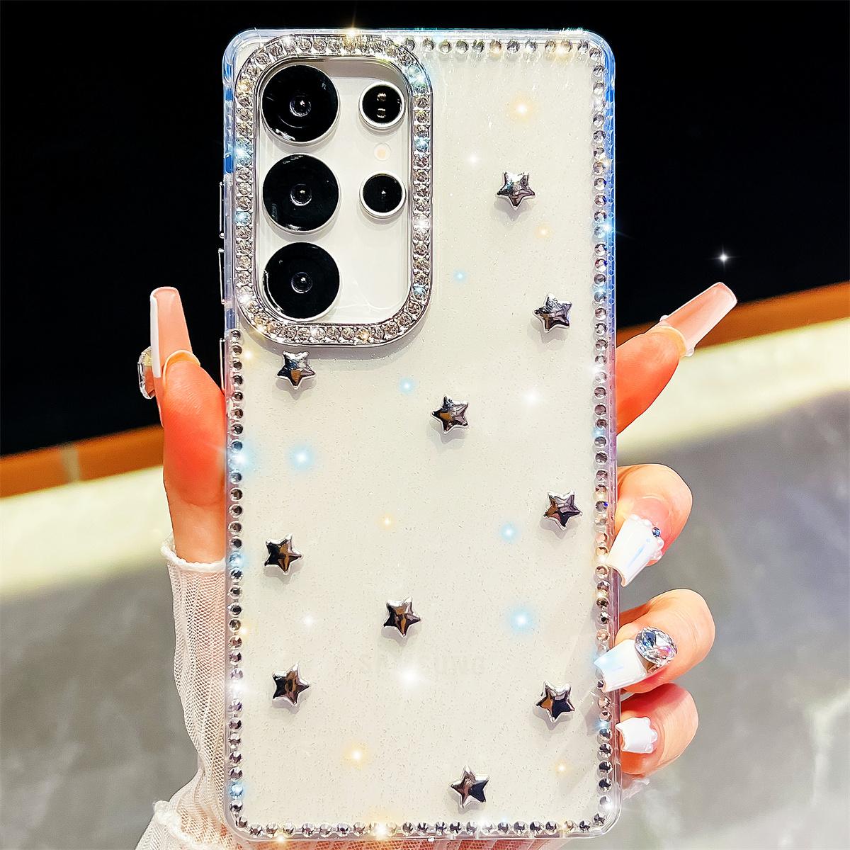 

Чехол для телефона ручной работы с блестящими бриллиантовыми звездами, совместимый с Samsung S23 Ultra/S24/S25 & A07/A15/A16/A17/A26/A35/A36/A55/A56 Samsung Galaxy S23 Ultra прозрачный