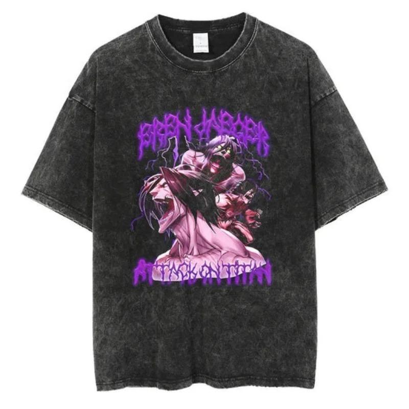 2026 Attack on Titan Anime T-shirt Lavata Retrò Uomo e Donna Abbigliamento Estivo Traspirante Top Harajuku Streetwear Maglietta Periferica