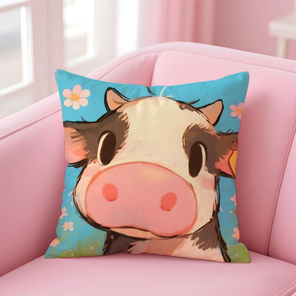 Cute graffiti style cow Cushion Cover Pillowcase Short Plush Invisible zipper Room Sofa Cushion Cover