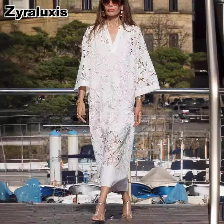 Nuovo Set Due Pezzi Abito Casual Largo con Scollo a V in Pizzo