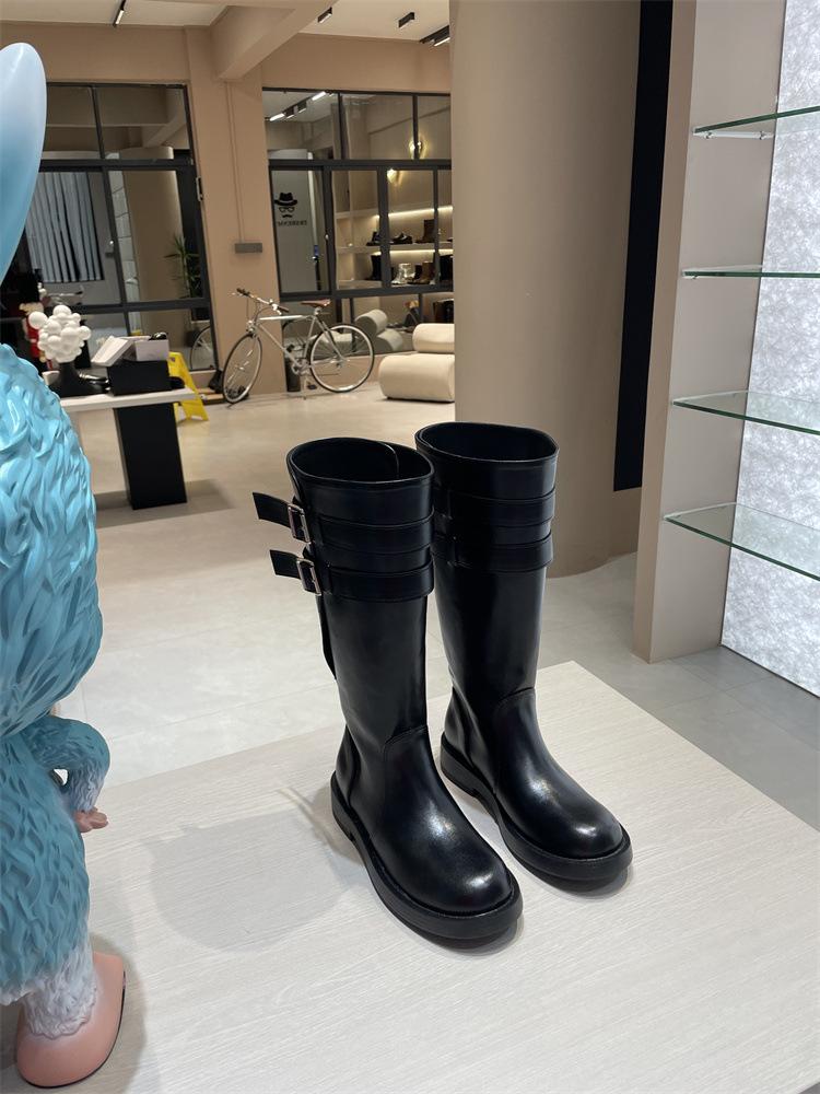 Cowhide version~ 2025 autumn and winter new leather black retro mid-tube western cowboy boots women's thick-soled Martin boots women's