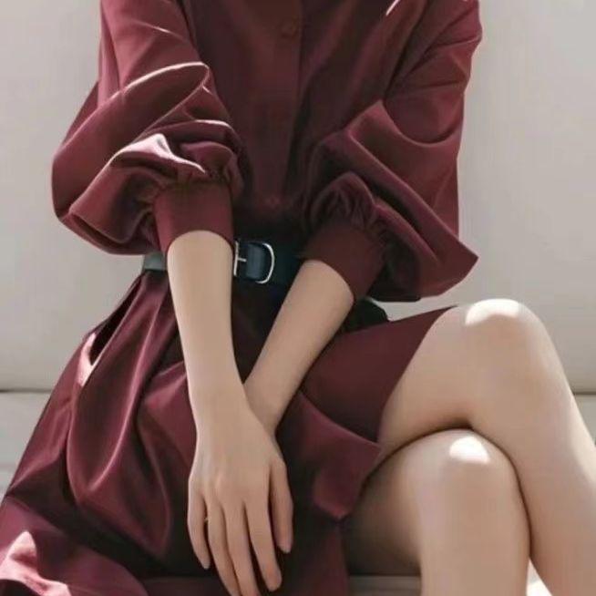 2026 Spring/Summer French Waist-Cinched Slimming Shirt Dress Women's Fashion