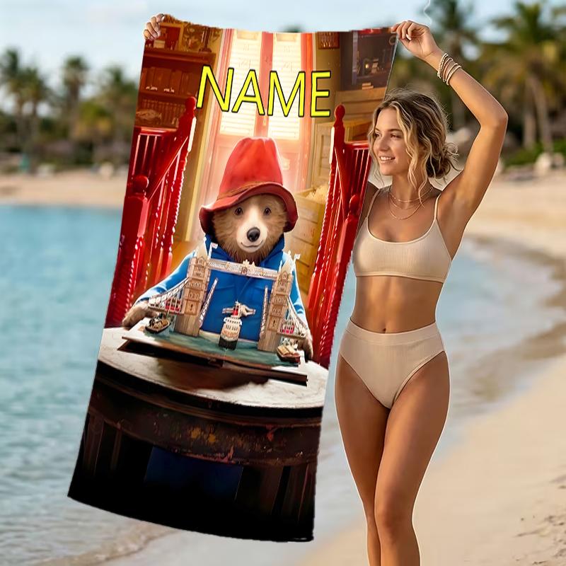 Customizable personalized beach towels Paddington Bear themed designs.Suitable for the beach, yoga, sports;ideal as beach accessories