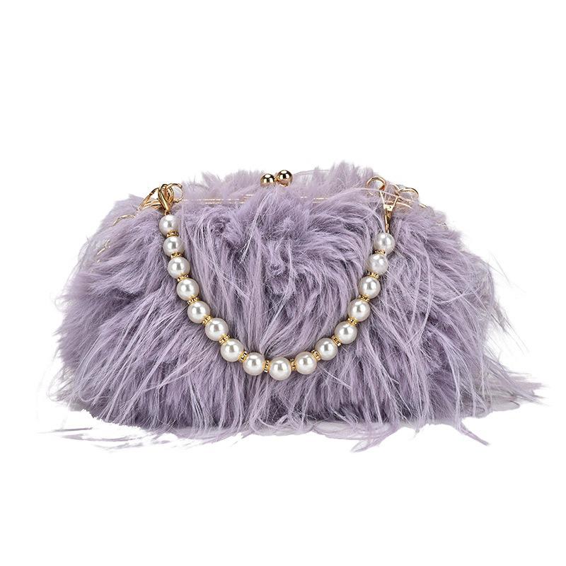 Heißer Verkauf Retro Große Kapazität Plüsch Damen Tasche Perlenkette Tasche Kleine quadratische Tasche Ein Schulter Crossbody