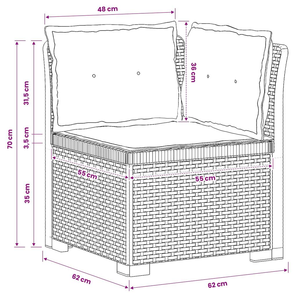 1 Seater Garden Sofa with Cushions Rattan Look PP Brown