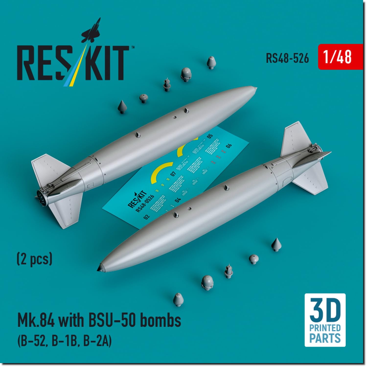 

Reskit 2000 lb bomb delayed drop device Air Force type 2 pieces Plastic model parts 1/48 Mk.84 w/BSU-50 RSK48-0526 (Airplane)