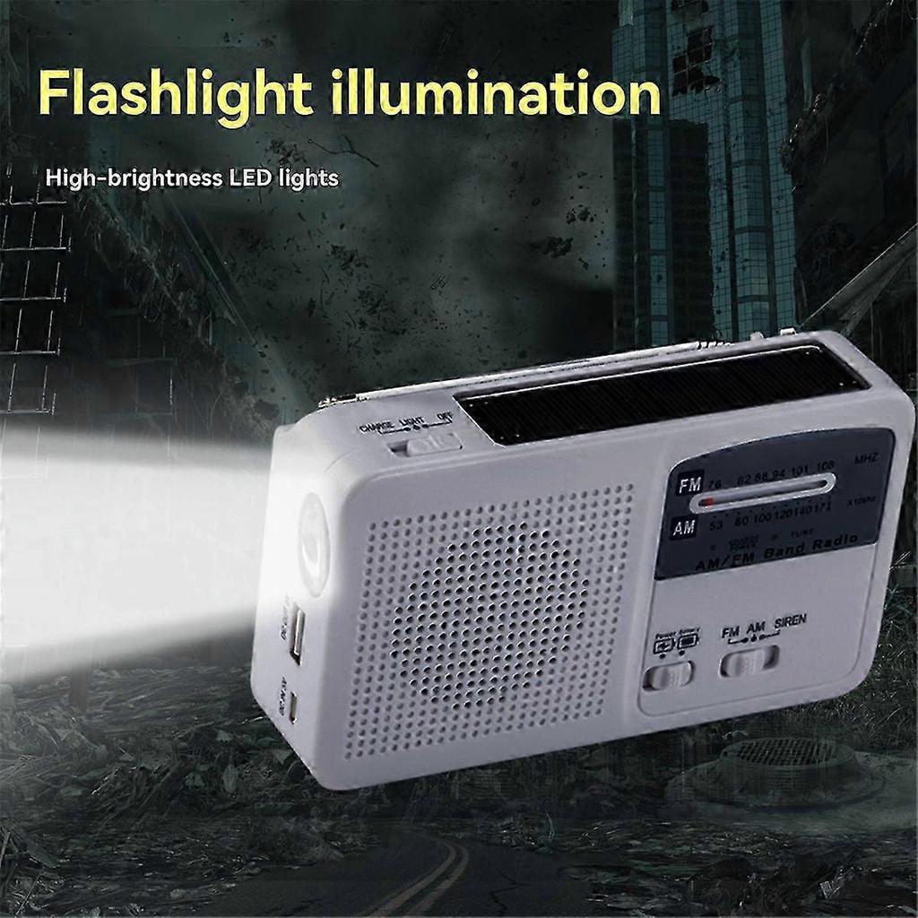 Solar-Powered FM/AM Radio with Hand Crank, Multifunctional Portable Emergency Radio and Flashlight