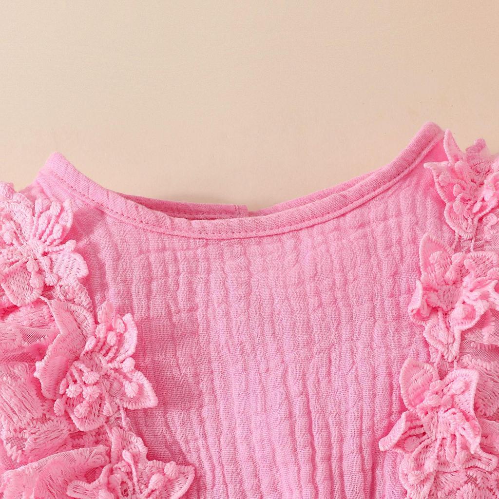 Sweet Floral Long Sleeve Baby Girl Romper Dress with Mesh Skirt