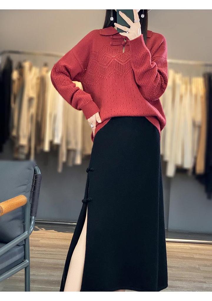 Women's Cashmere Lapel Sweater - Versatile Long Sleeve Knitwear for Autumn/Winter