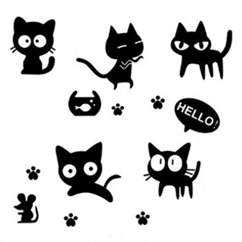 Super Funny Cute Cartoon Black Cat Vinyl Wall Stickers For Home Decoration Living Room Kids Bedroom Laptop Bathroom Tile Toilet