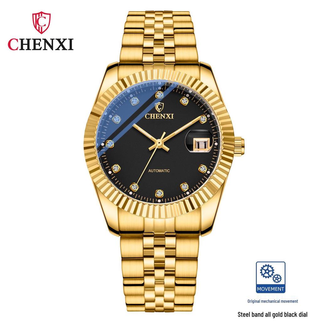 CHENXI Goldene Mechanische Uhr mit Stahlarmband - 8804A Modischer Trendsetter Business-Zeitmesser