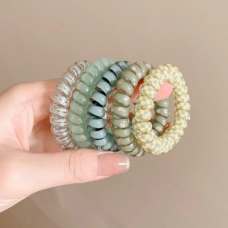 

5 шт. цветные телефонные провода кольца для волос для девочек бесследные пружины эластичные повязки для волос для женщин головной убор резинки для волос резинки зелёный