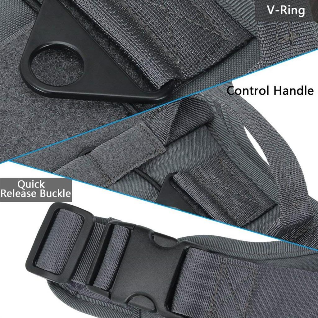 AUSGEZEICHNETES ELITE SPANKER Nylon-Hundegeschirr, Militärstil, Training, Spaziergang, Anti-Zug, Verstellbar, für mittelgroße und große Hunde (Grau, Größe L)