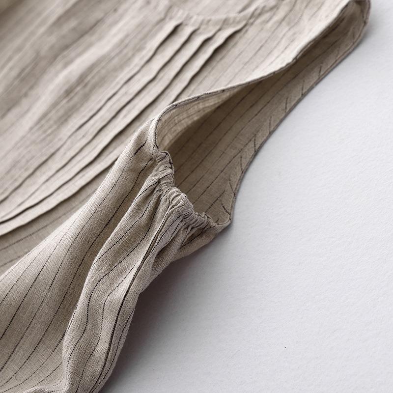 Plain Striped Loose Plus Size Women's New Pressed Pleated Literary Vest Dress