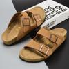 Slippers 2023 New Summer Fashion One-word Drag Couple Drag Cork Outdoor Shoes Flat Double Buckle Beach Sandals