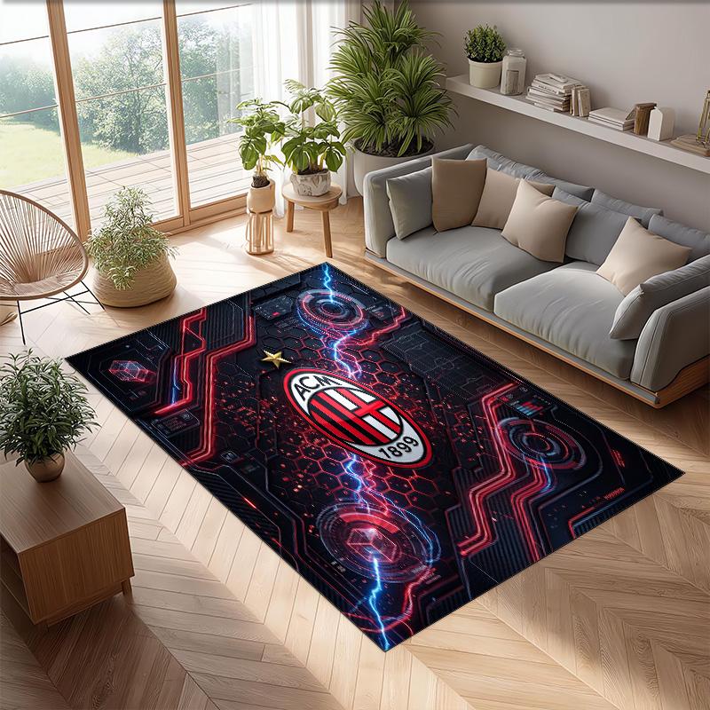 Tappeto in Flanella Stampato AC Milan Antiscivolo Morbido Poliestere Tappeto per Pavimento Tappetino Decorativo da Interno per Camera da Letto Soggiorno Divano Sala Giochi Decorazione Casa