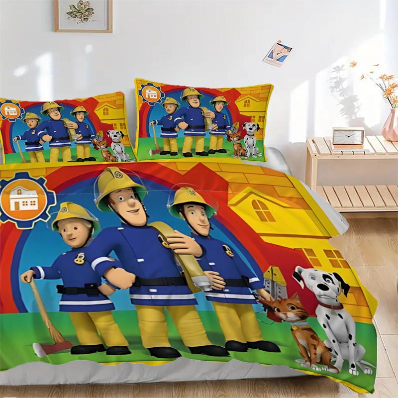Fireman Sam'S Adventures Print 3Pcs Bedding Setduvet Cover With 2 Bedropillowcase Home Birthday Gift