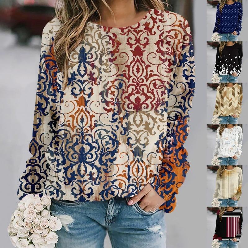 Autumn Fashion 3D Print Crew Neck Long Sleeve T-Shirt Casual Women Clothing Y2k Clothes Harajuku Female Clothing Plus Size Tops