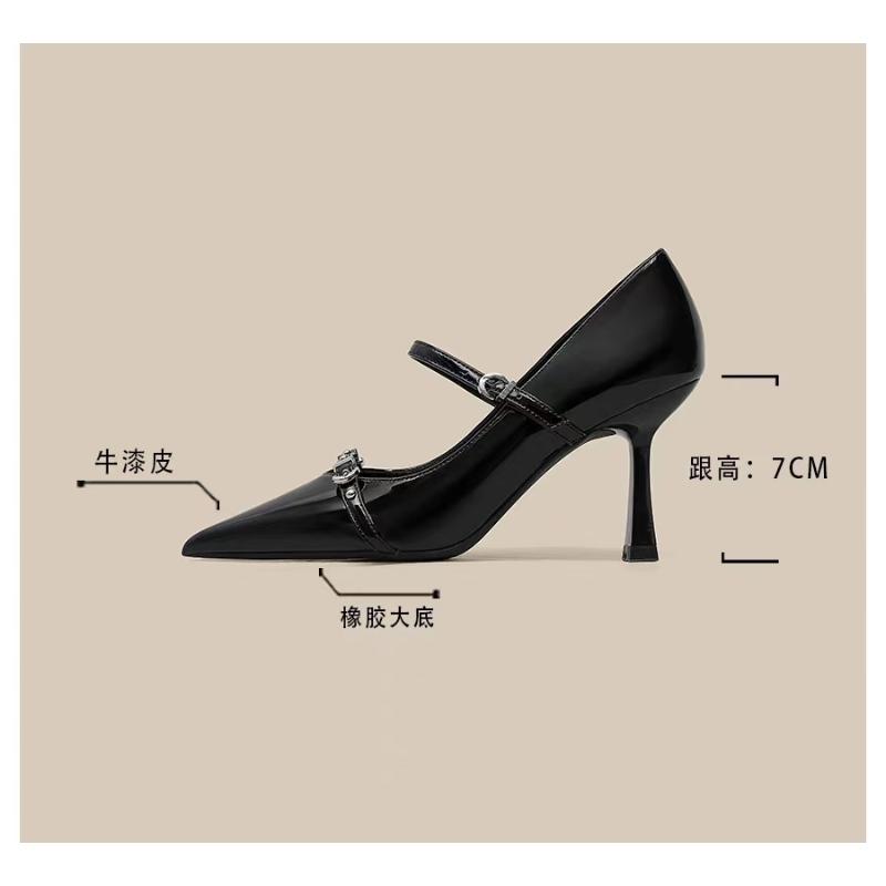 Fashion New Women's Fashion Silver Buckle Slingback High Heels Pointed Thin Heels Leather Shoes for Woman Elegant Party Mary Janes Pumps