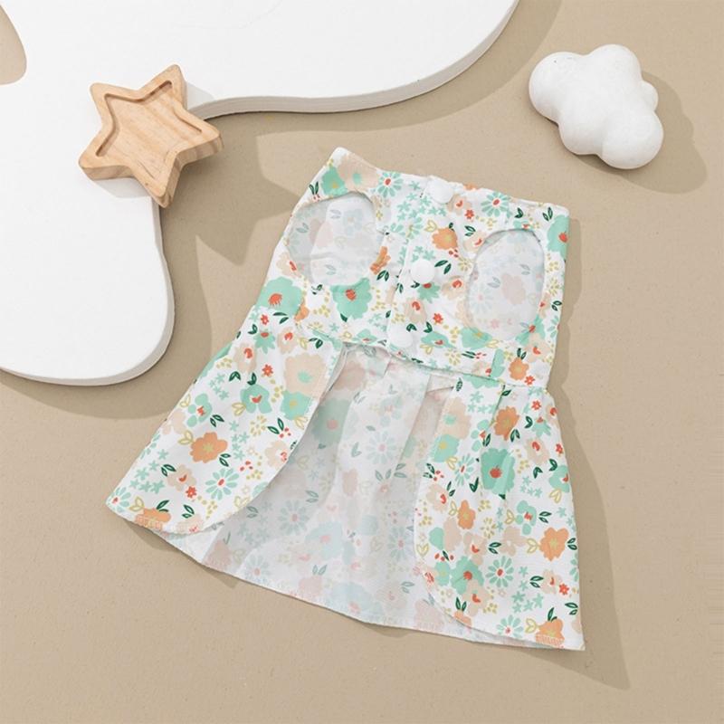 Spring Summer Pet Flower Print Skirt with Bowknot Decors Outdoor Walking Dogs Rabbit Universal Dress Lightweight