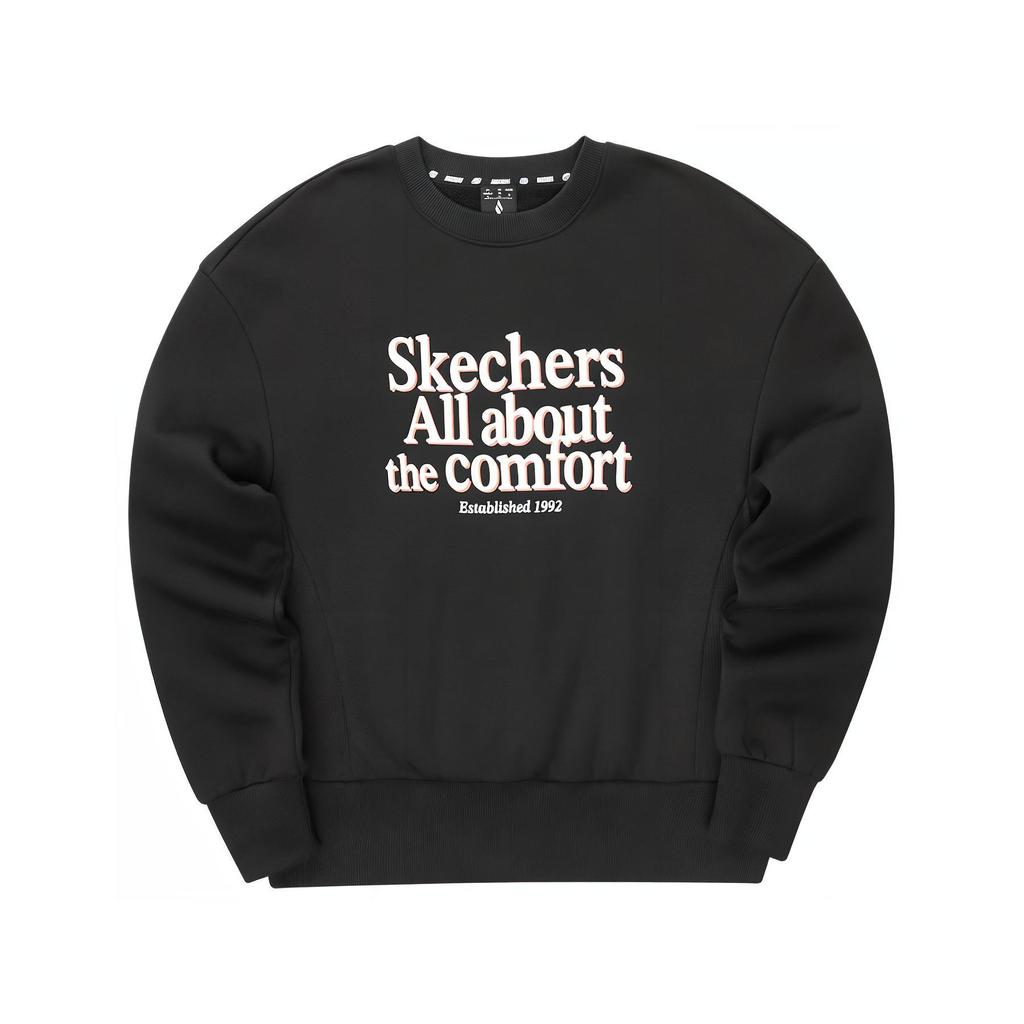Skechers Letter Print Crew Neck Pullover Sweatshirt Women sweatshirt Carbon-Black L324W049-0018