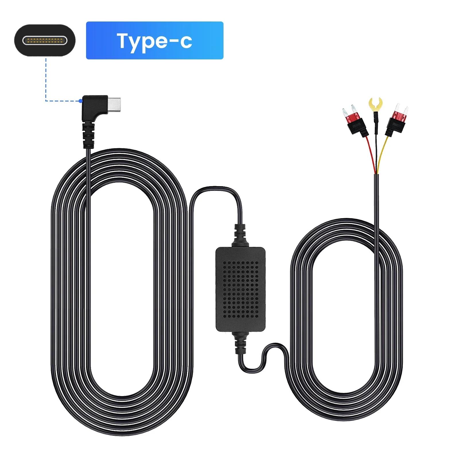 

3.5m Car Dash Cam Hardwire Kit - 12-24V to 5V Step-Down Cable with Mini/Micro/Type-C USB for DVR Camera