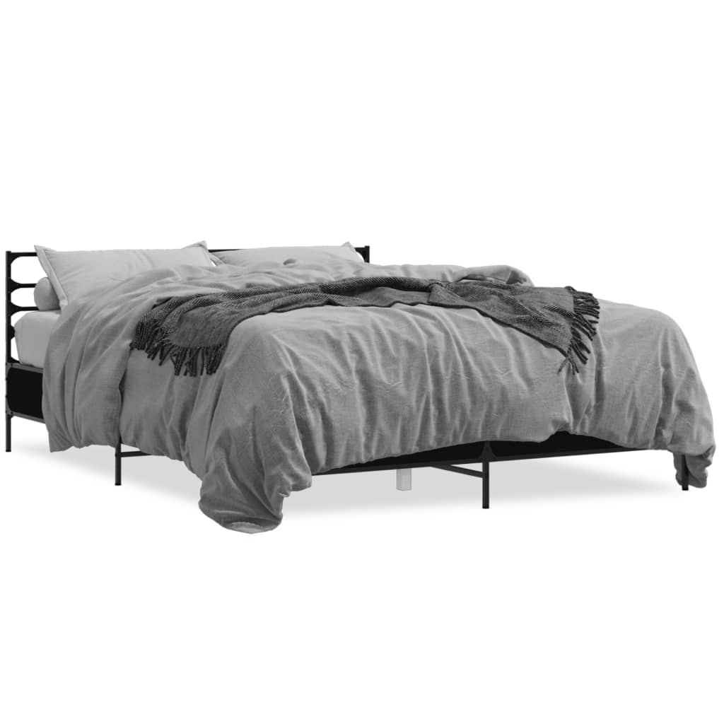 Bed Frame In Black 150 X 200 Cm Made of Engineered Wood and Metal
