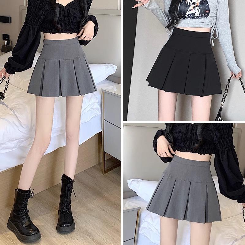 Vintage Gray Pleated Skirt Women Kawaii High Waist Mini Skirts Korean Fashion School Uniform Harajuku Streetwear Spring