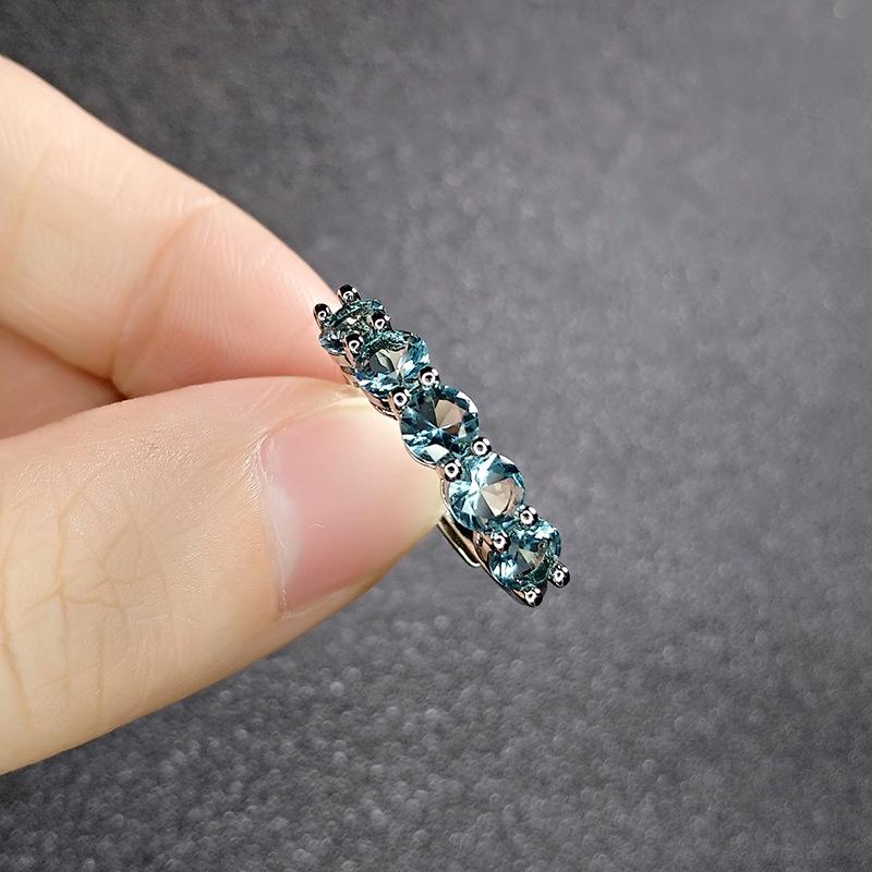 Luxury Peacock Blue Gemstone Ring with Diamond Accents and Imitation Blue Topaz