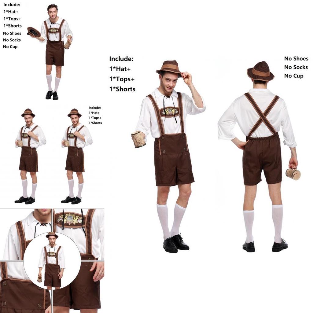 Stilvolle Herren Oktoberfest Kleidung Cosplay Kostüm Mit Einfarbigem Hemd Und Hosenträgern