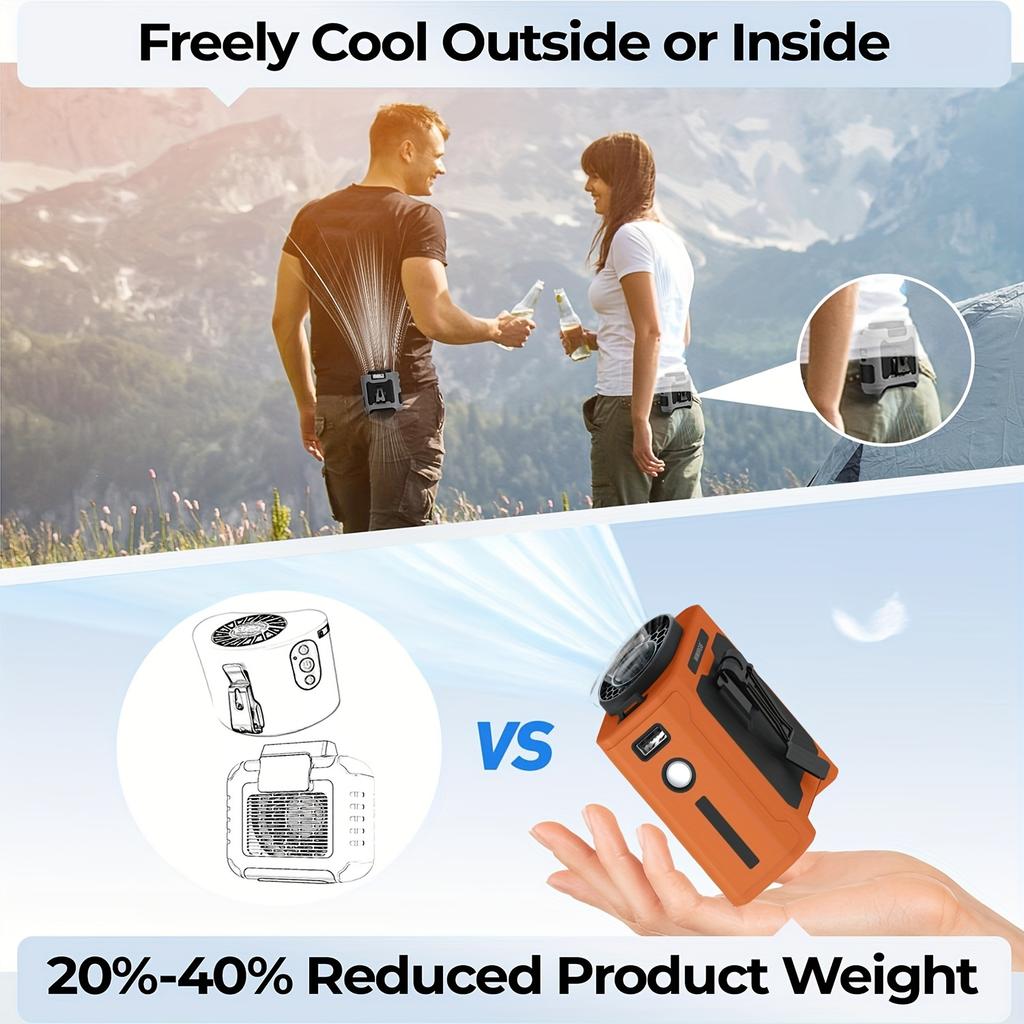 10000mAh Waist Fan Wearable Waist Fan 5 Speeds & Light 40H Hands-Free Cooling for Outdoor Jobsite Travel Long Range for Outdoor