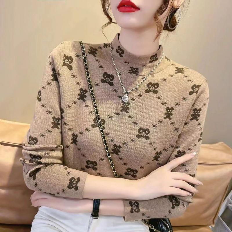 Women's Cashmere Half High Neck T-shirt - 2023 Winter Fleece-lined Warm Slimming Base Layer