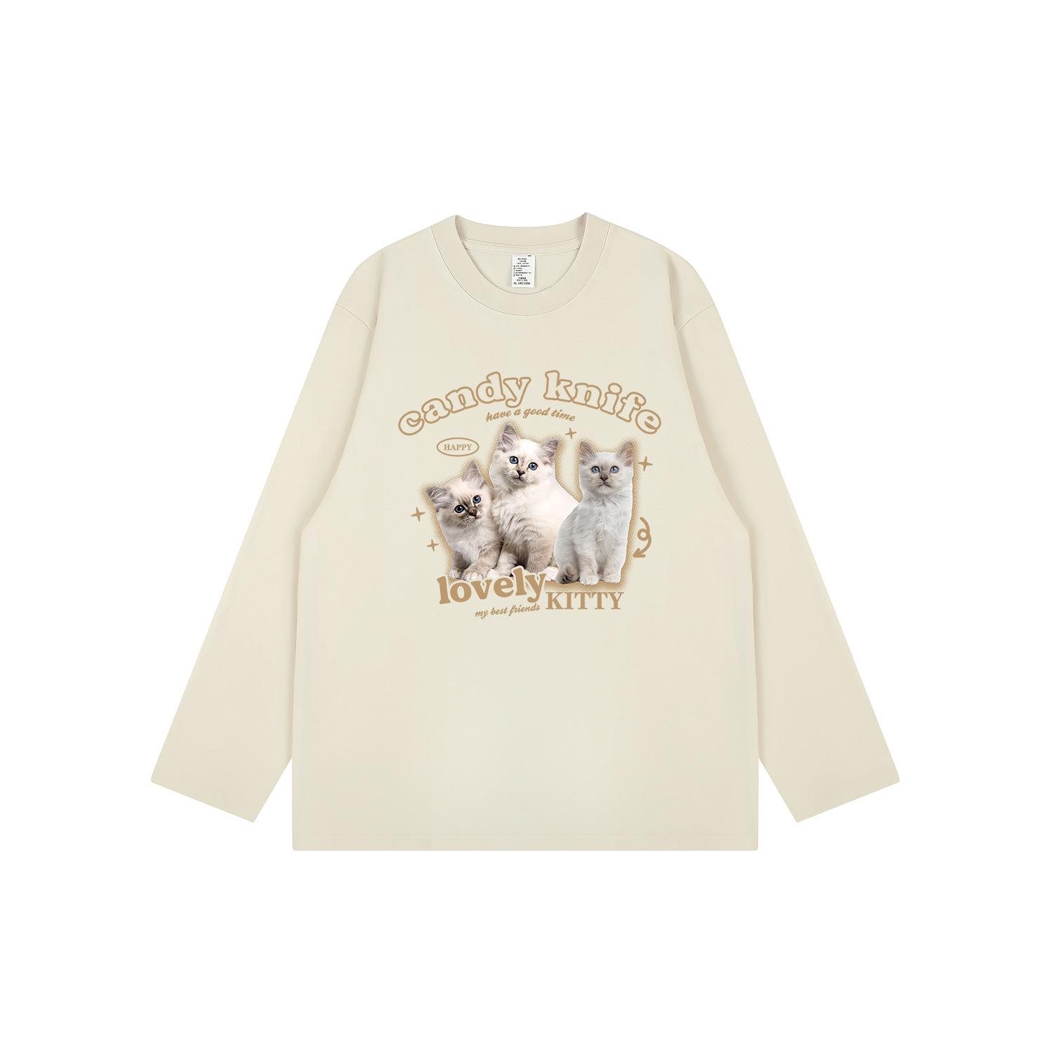

Adorable Cat Print Retro Japanese-Korean Style Long Sleeve Top 3XL