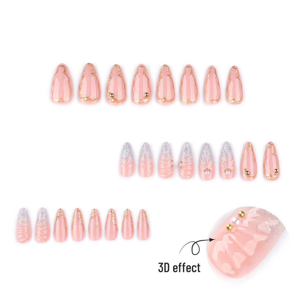 Almond Shape 3D Manicure False Nails - European & American Style