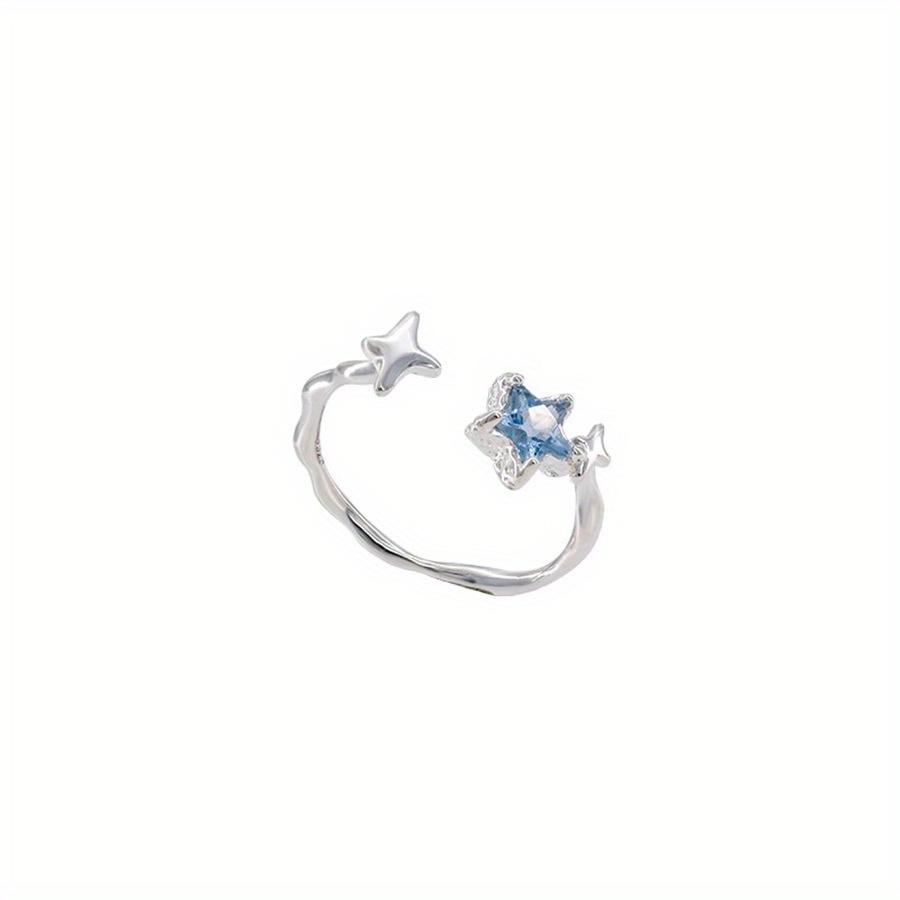 Star Ring for Women, Embellished with Blue Crystal, Sweet and Romantic Opening Design, Irregular Multifunctional Jewelry