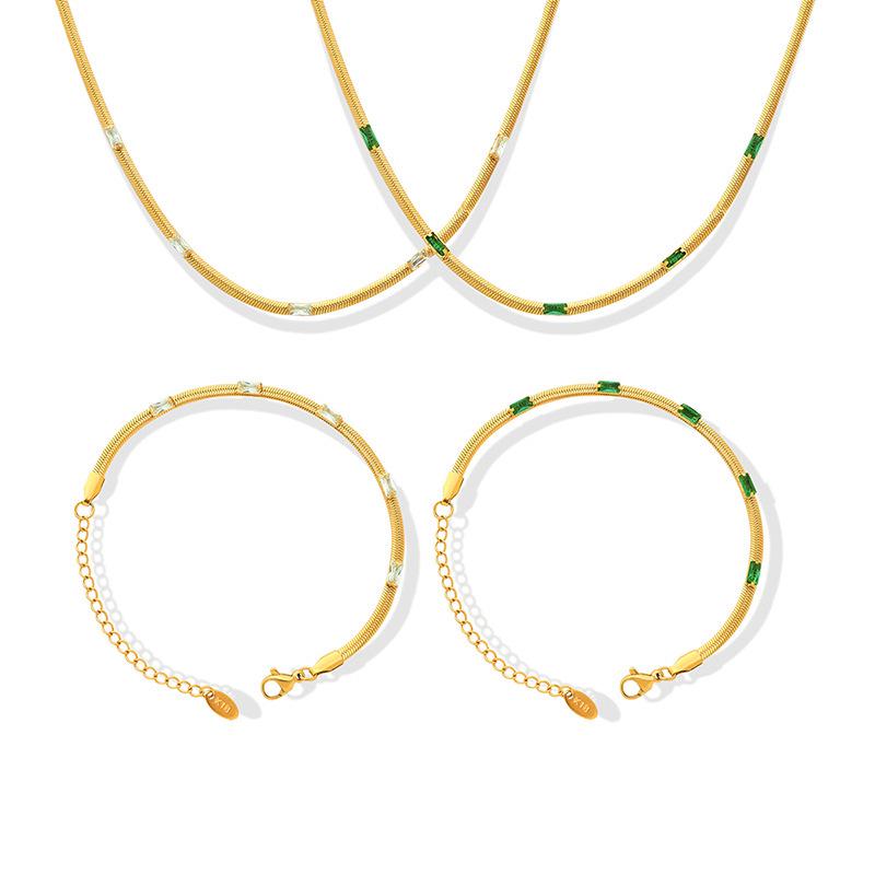 Trendy Snake Chain Zircon Titanium Necklace & Bracelet Set