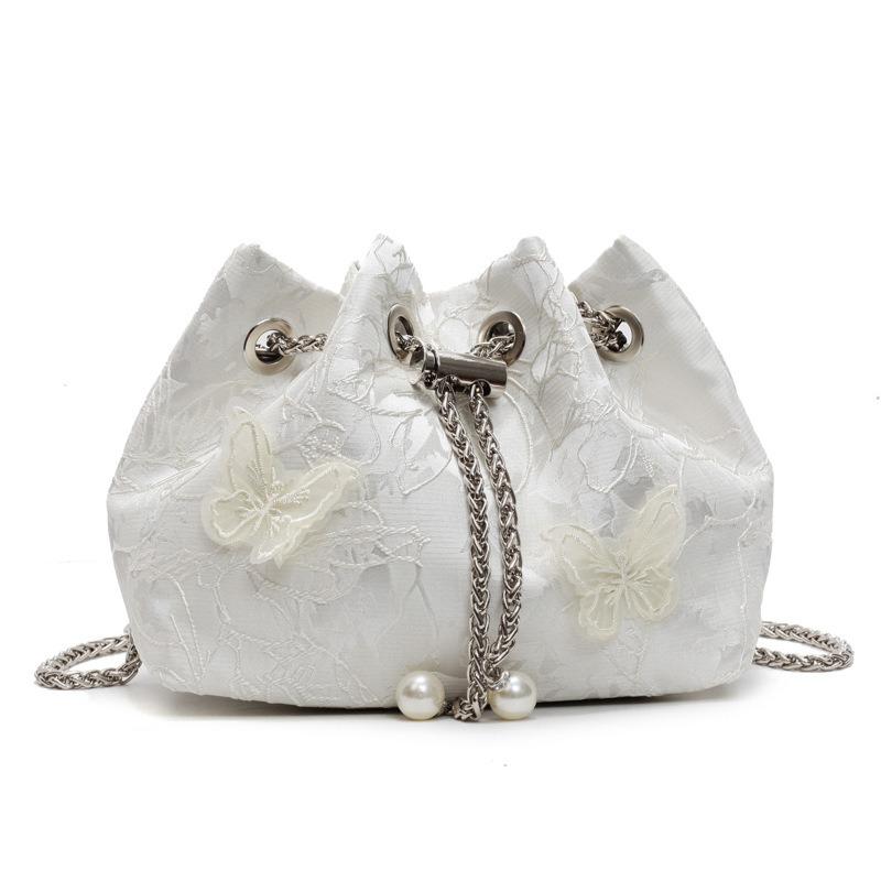 Spring and Summer New Personalized Embroidered Butterfly Pleated Bucket Bag Fashionable and Versatile Sweet Chain Crossbody Bag