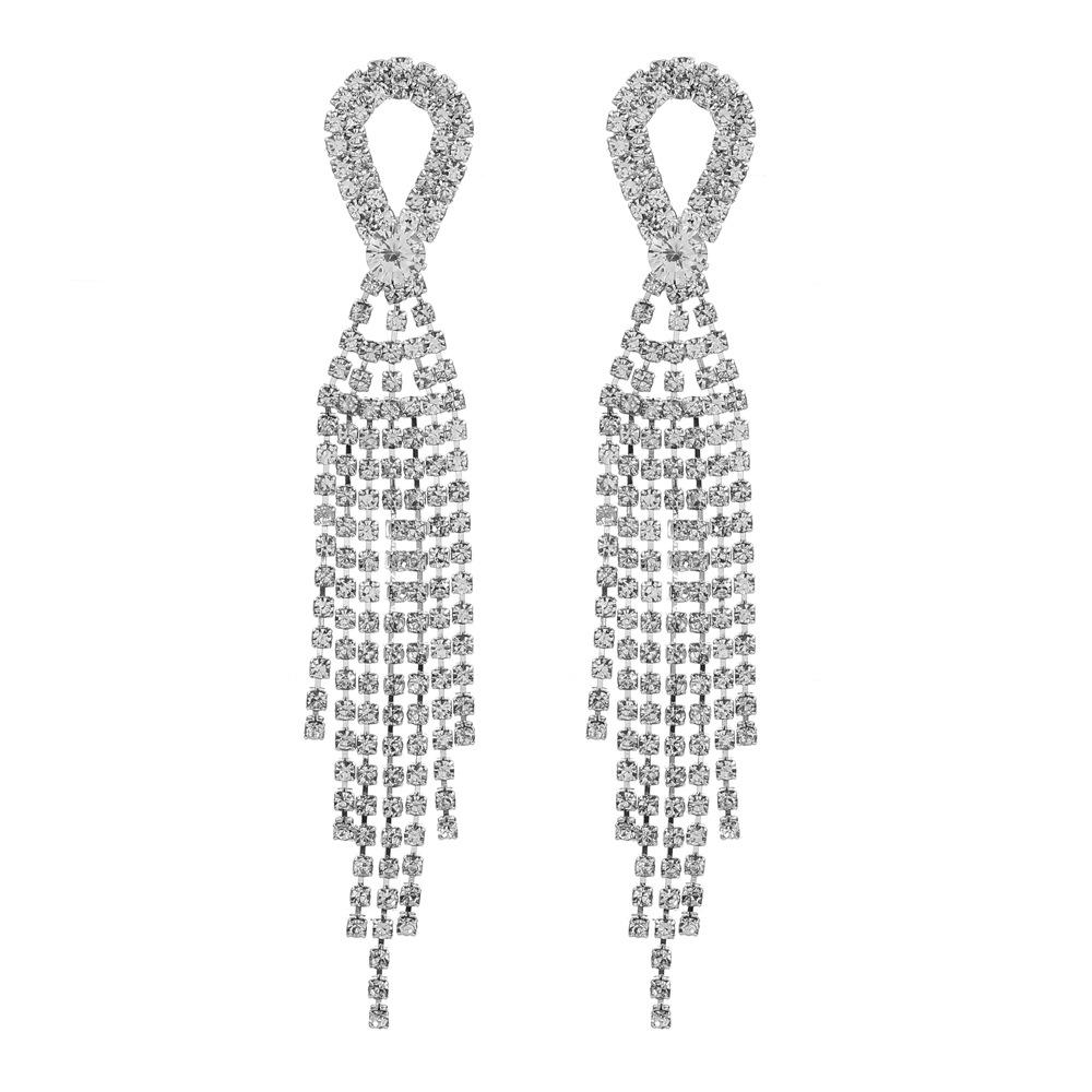 High Quality Light Luxury Full Diamond Exaggerated Chain Fringed Earrings Femininity Love Rhinestone Earrings Internet Celebrity Earrings Wholesale