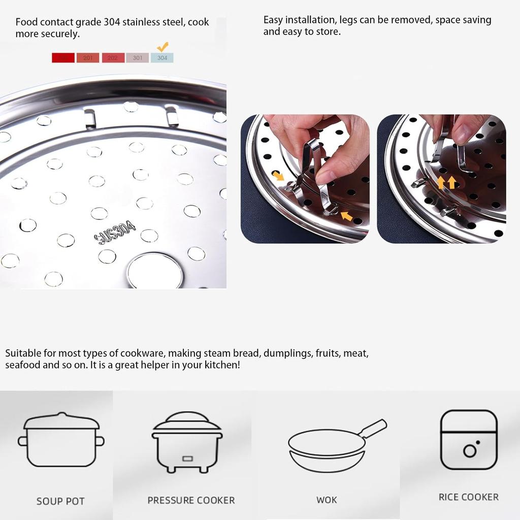 Steamer Rack, 6.89 Inch/17.5cm Detachable Legs 304 Stainless Steel Steaming and Cooling Rack Basket Holder for Pressure Cooker Pot and Pan