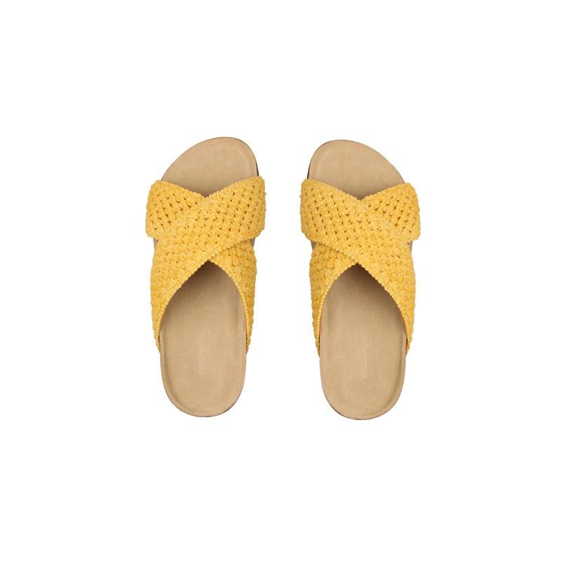 

~ New Lazy Hollow Weaving Cross Broadband Versatile Sandals Women s Summer 40 жёлтый