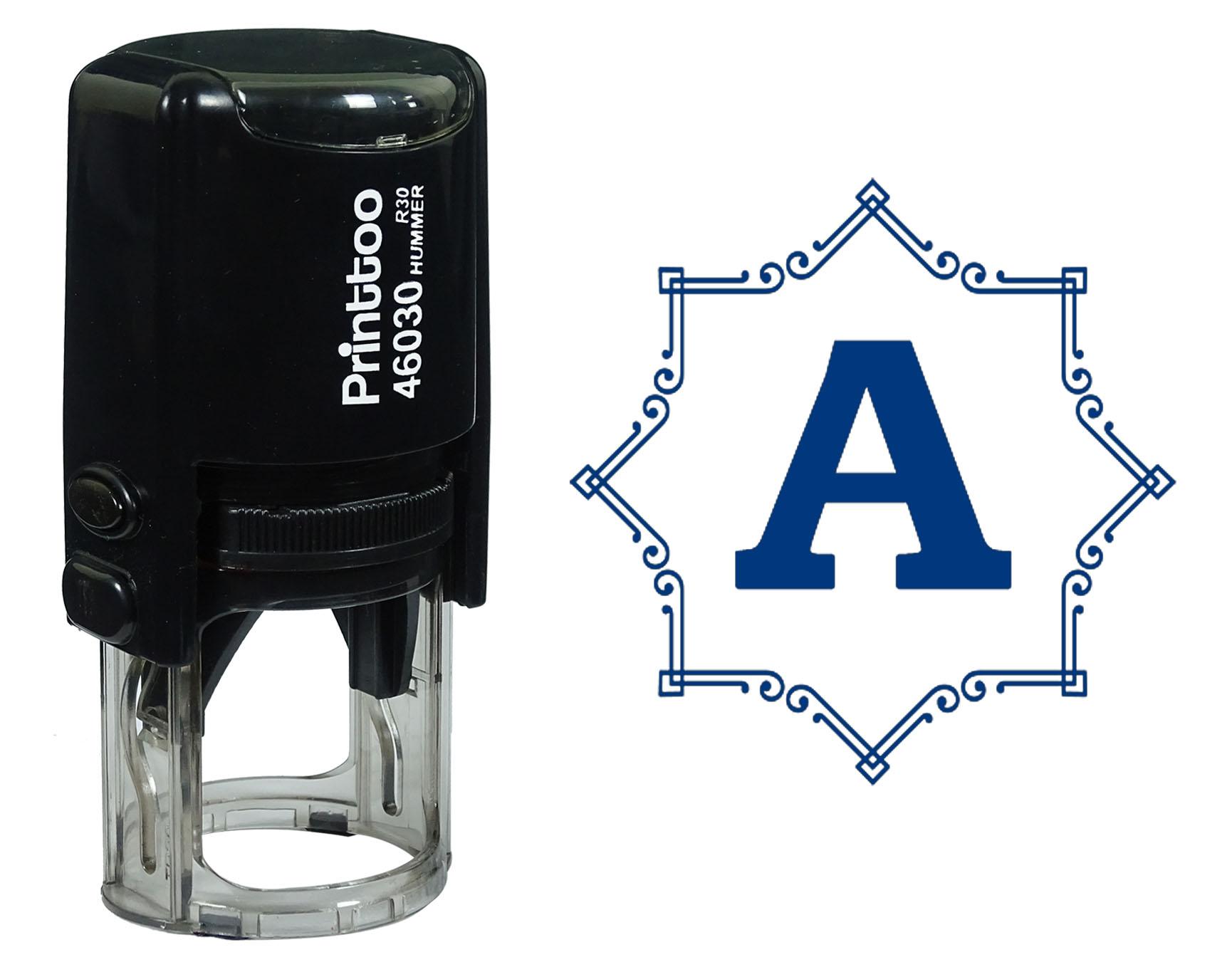 

Printtoo Восьмикутник Кельтський Вихор Рамка Алфавіт A Монограма Самонабірний Гумовий Штамп Офіс 30 mm Diameter (Approx) синій