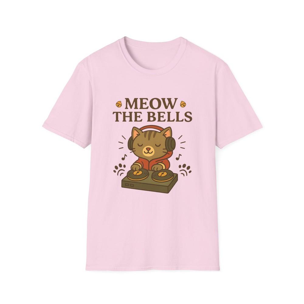 

Unisex Softstyle T-Shirt Meow the Bells Funny DJ Cat Christmas Music Holiday Tee 4XL