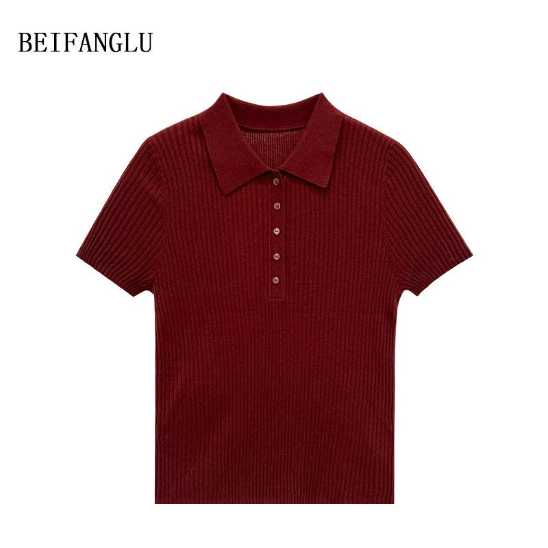 Northern Deer French Gentle Diamond Knit Silk-Cashmere Ribbed Short Sleeve Top